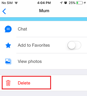 Delete Contact Option in imo on iPhone