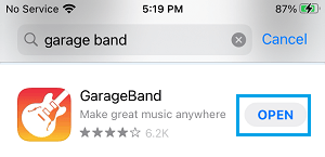 Open GarageBand App on iPhone