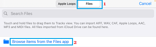 Browse Items from Files App Option in GarageBand