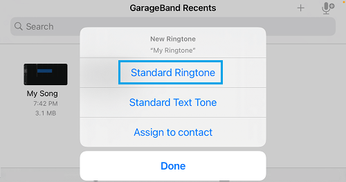 Set As Standard Ringtone Option in GarageBand