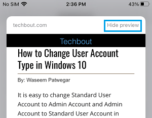 Hide Preview Option in Safari Browser on iPhone