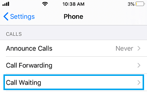 Call Waiting Setting Option on iPhone