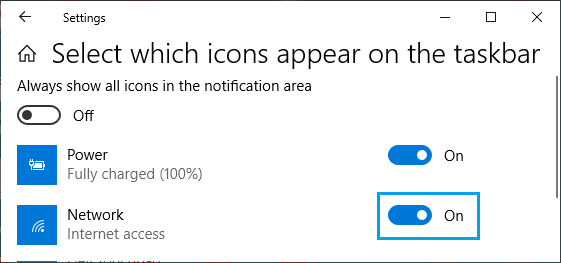 Select Network Icon to Appear in Windows Taskbar