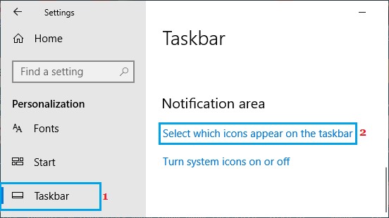 Select which icons appear on the taskbar option in Windows