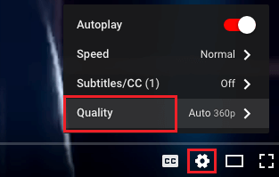 Set Video Quality Option in YouTube