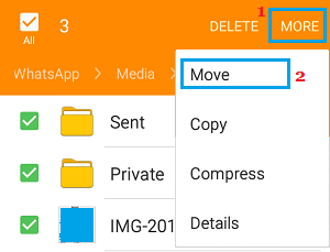 Opción de mover las fotos de WhatsApp en un teléfono Android