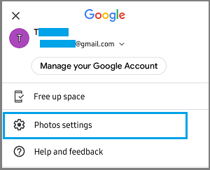 Open Google Photo Settings