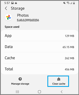 Borrar la caché de Google Fotos en un teléfono Android