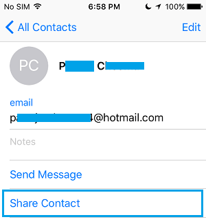 Compartir la pestaña Contacto en el iPhone
