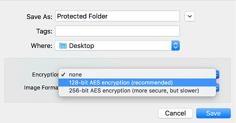 encriptación AES de 128 bits en Mac
