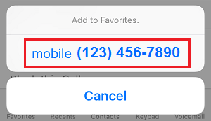 Add Contact Phone Number to Favorites