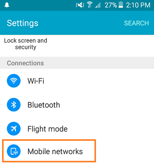 Mobile Networks Option On Android Phone