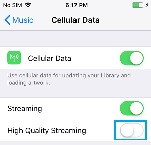 Disable High Quality Music Streaming on iPhone