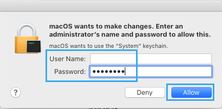 Enter Admin Password to Allow Keychain Access on Mac