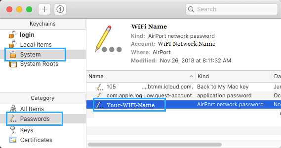 WiFi Network Name on Keychain System Screen