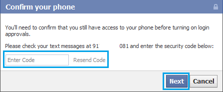 Enter Facebook Verification Code