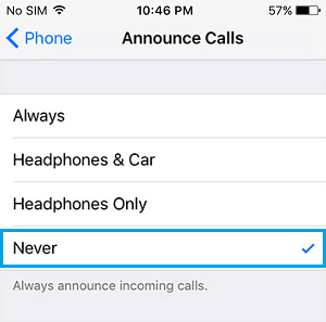 Never Announce Calls on iPhone