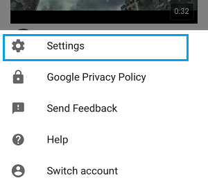 YouTube Settings icon on iPhone