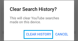 Clear YouTube Search History on this Device Popup