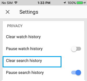 Clear YouTube Search History Option On iPhone