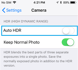 Disable Auto HDR option on iPhone