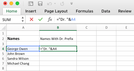 Add Prefix in Excel Using "&" Operator