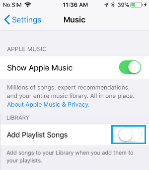 Disable Add Playlist Songs in Apple Music on iPhone