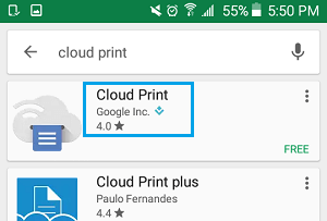 Aplicación Google Cloud Print en Google Play Store