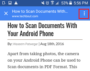 icono de menú de 3 puntos en el navegador Chrome en el teléfono Android