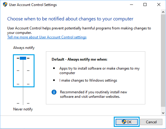 Choose When to be Notified About Changes to Computer