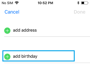 Add Birthday to Contact Details On iPhone