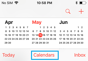 Calendars Tab on iPhone Calendar App