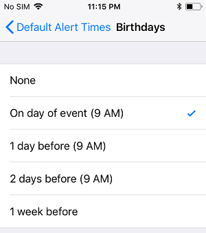 Elegir la hora de notificación de cumpleaños en el iPhone