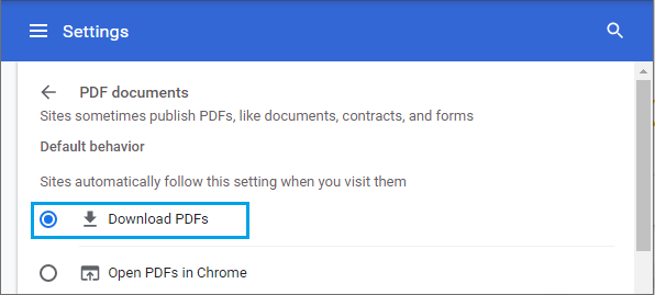 Download PDF Files Option in Google Chrome