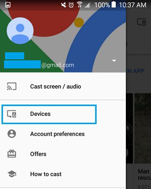 Devices Tab on Chromecast Settings Menu