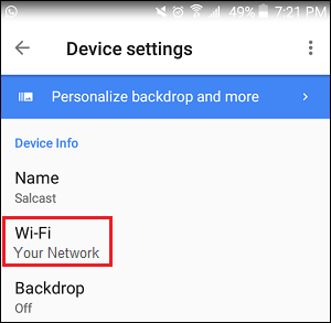 Wifi Tab in Chromecast Settings