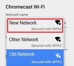 Select New WiFi Network for Chromecast