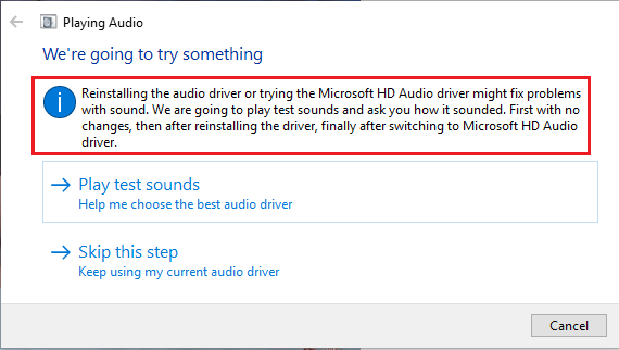 Windows Audio Troubleshooter Trying to Fix Problems in Windows 10