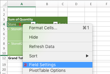 Accede a la configuración de los datos de campo para añadir subtotales a la tabla dinámica