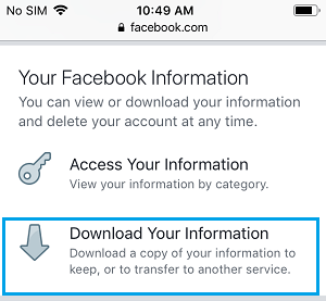 Opción de subir tu información a Facebook