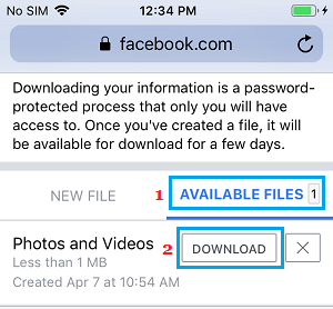 Opción de subir archivos a Facebook