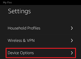 Device Options Tab on Kindle Fire