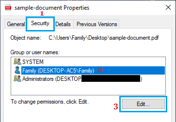 Editar la opción de autorización de seguridad del archivo