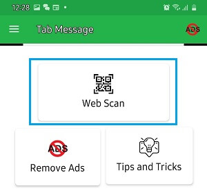 Web Scan Option Tab Message App