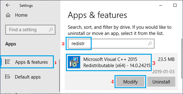 Modificación de Microsoft Visual C++ en un PC con Windows