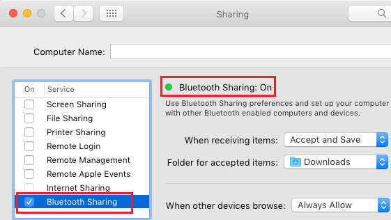 Activar el uso compartido de Bluetooth en el Mac