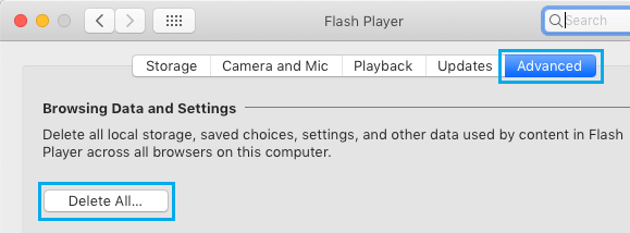 Borrar todos los datos y ajustes del navegador en Flash Player Mac