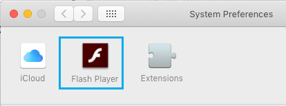 Ficha de Flash Player en la pantalla de preferencias del sistema de Mac 