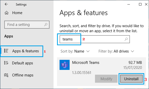 Uninstall Microsoft Teams 