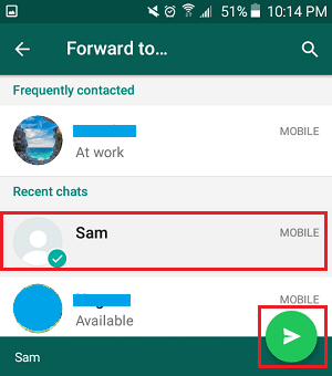 Select Contacts to Forward Photos in WhatsApp Android